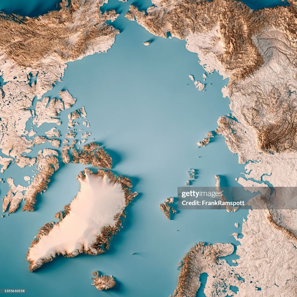 Arktischer Ozean Nordpol 3D Render Topografische Karte Neutral