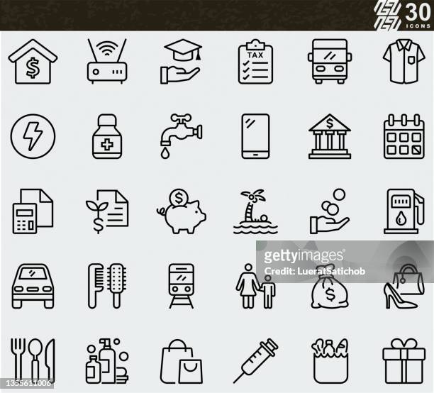 expenses , income , loan , home expenses , utilities , bank , finance , family , end of a month , money ,education , planing line icons - 開支 幅插畫檔、美工圖案、卡通及圖標