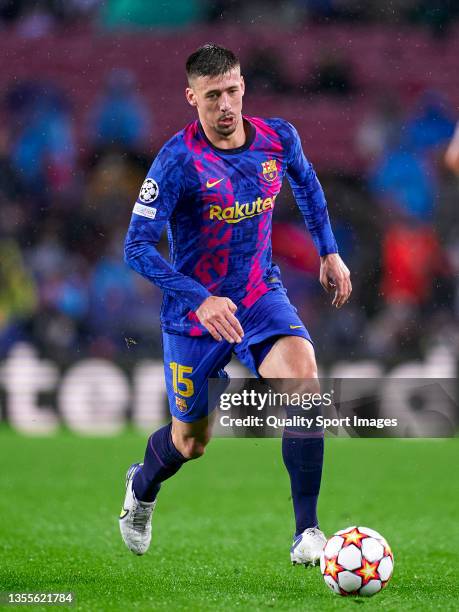 Clement Lenglet of FC Barcelona with the ball during the UEFA Champions League group E match between FC Barcelona and SL Benfica at Camp Nou on...