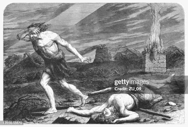 cain kills his brother abel, wood engraving, published in 1862 - guilty 幅插畫檔、美工圖案、卡通及圖標