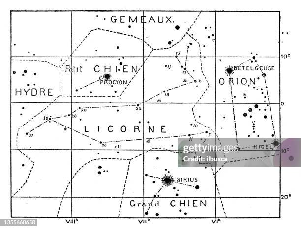 antique illustration: unicorn constellation - drawings of unicorns stock illustrations