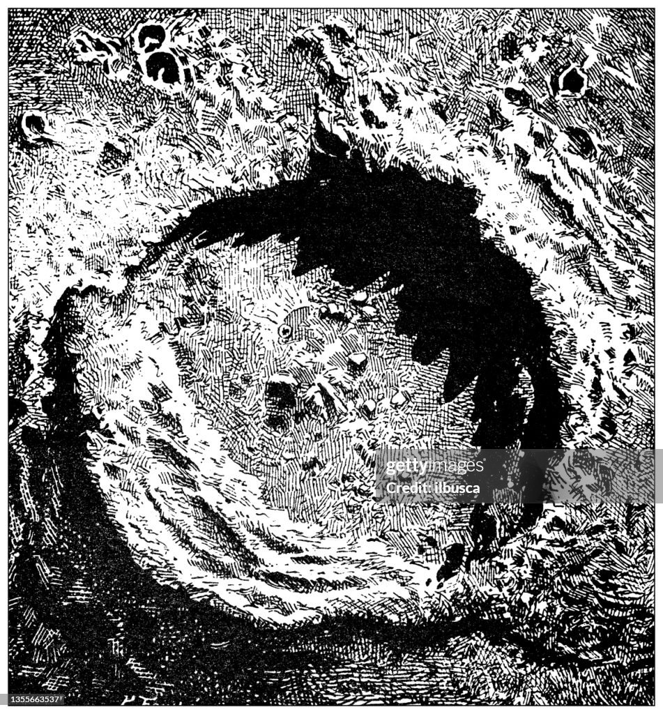 Antique illustration: Moon surface, Copernicus