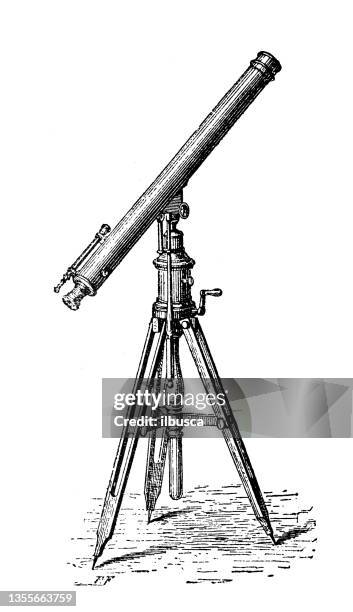 illustrazioni stock, clip art, cartoni animati e icone di tendenza di illustrazione antica: telescopio - telescopio