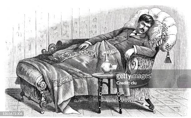 man at the end of a 50-day fasting cure lying on a sofa - 1887 幅插畫檔、美工圖案、卡通及圖標