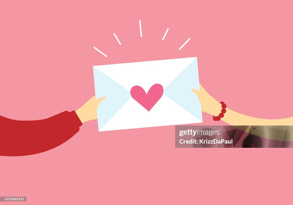Love Letter. A man gives love letter to a girl. Romantic.