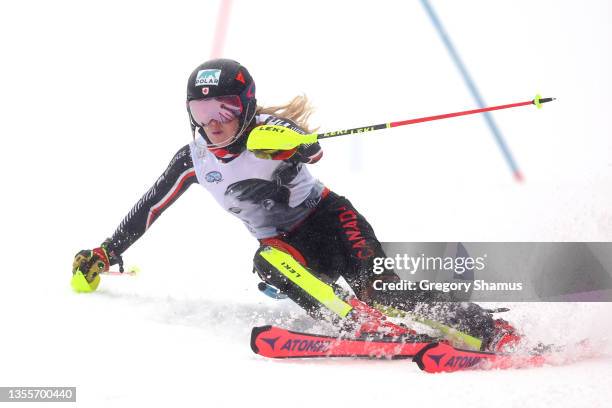 Erin Mielzynski of Team Canada skis a training run for the Audi FIS Ski World Cup - Homelight Killington Cup at Killington Resort on November 26,...