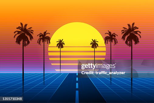 Synthwave retro background - palm trees Synthwave retro background - palm trees