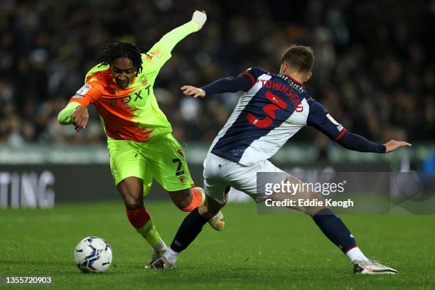 Djed Spence of Nottingham Forest battles for the ball with Conor Townsend of West Bromwich Albion during the Sky Bet Championship match between West...