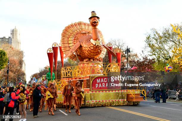 Tom Turkey float is seen as Macy's Parade® on Thanksgiving Day is about to start on November 25, 2021 in New York City.