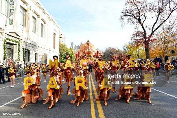 Dancers perform as Macy's Parade® on Thanksgiving Day is about to start on November 25, 2021 in New York City.