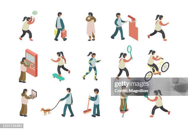 people activity isometric - atm cartoon stock illustrations