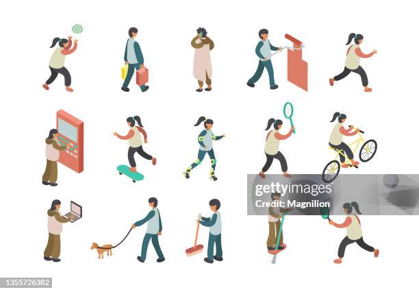 people activity isometric - family park stock illustrations