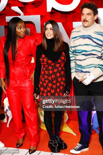 French actress Fatou Kaba, French singer Jenifer Bartoli and French actor Damien Bonnard attend the "Tous En Scenes 2 - Sing 2" premiere at Le Grand...