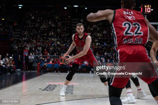 Nicolo Melli, #9 of AX Armani Exchange Olimpia Milano, looks to pass the ball during the Turkish Airlines EuroLeague Regular Season Round 12 match...