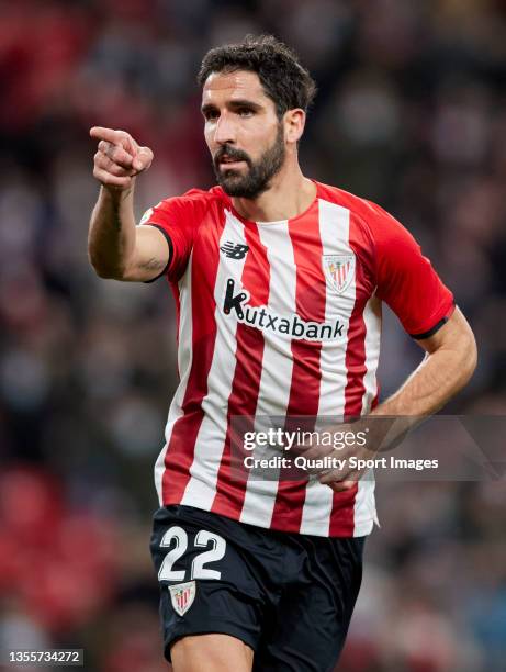 Raul Garcia of Athletic Club celebrates after scoring his team's first goal during the La Liga Santander match between Athletic Club and Granada CF...