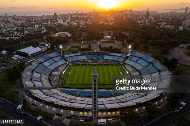 Aerial view of Centenario Stadium on November 26, 2021 in Montevideo, Uruguay. Flamengo and Palmeiras will play the final of Copa CONMEBOL...