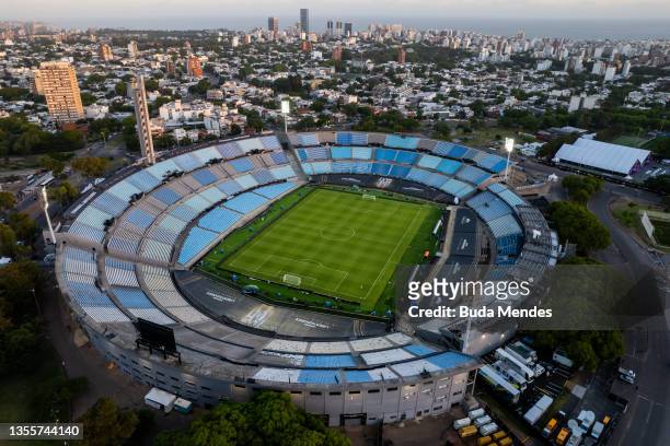 Aerial view of Centenario Stadium on November 26, 2021 in Montevideo, Uruguay. Flamengo and Palmeiras will play the final of Copa CONMEBOL...