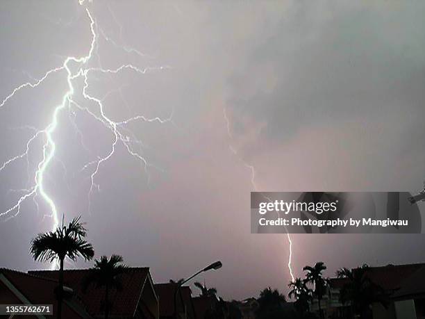 double whammy forked lightning - severe weather alert stock pictures, royalty-free photos & images