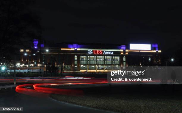 General view outside the arena following the game between the Pittsburgh Penguins and the New York Islanders at the UBS Arena on November 26, 2021 in...