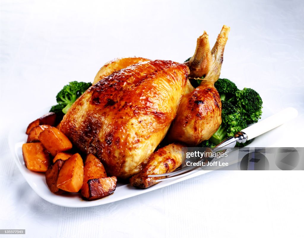 Roast chicken with roasted vegetables