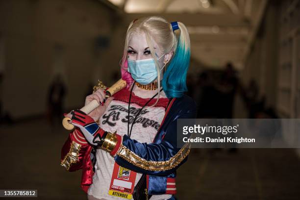 Cosplayer Cassandra Stevens as Harley Quinn attends 2021 Comic-Con: Special Edition on November 26, 2021 in San Diego, California. Comic-Con...