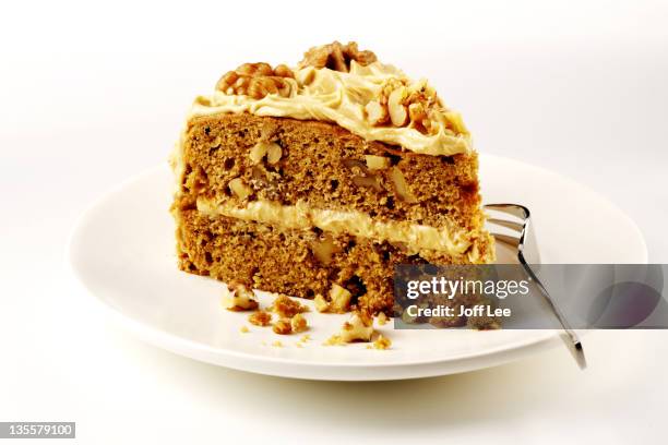 slice of coffee & walnut cake - walnut stock pictures, royalty-free photos & images