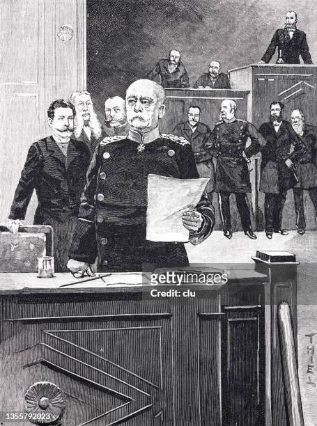 otto von bismarck reads out the imperial message in parliament - president desk stock illustrations