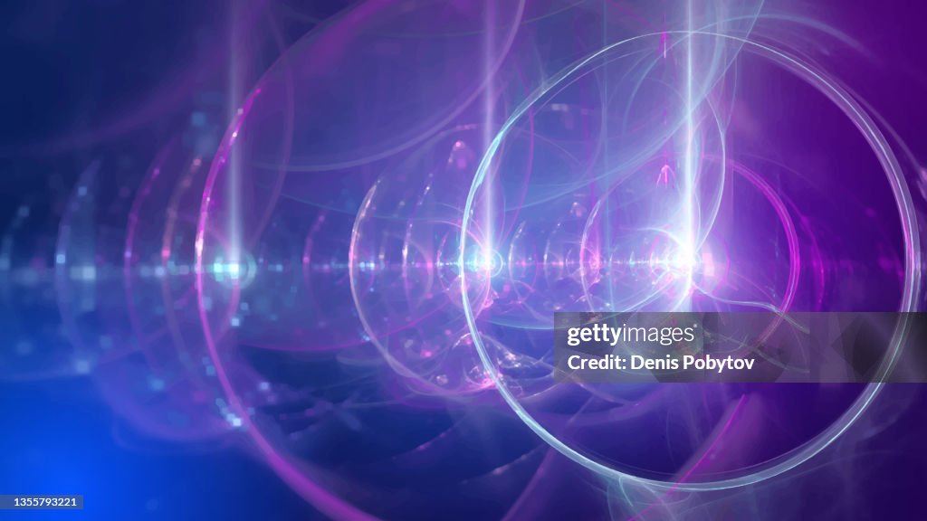 Ilustración futurista científica abstracta fuera de foco: bengalas, bengalas de luz y ondas de energía.