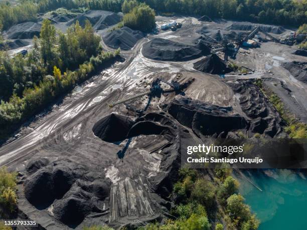 aerial view of construction aggregate quarry - quarry stock pictures, royalty-free photos & images