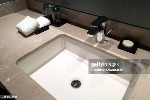 high angle view of bathroom sink - lavabo photos et images de collection