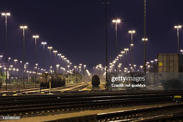 hamburg harbour, freight trains and railways - train yard at night stock pictures, royalty-free photos & images