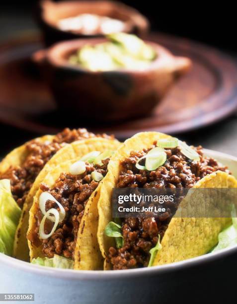 tacos filled with mince - mexican food stock-fotos und bilder