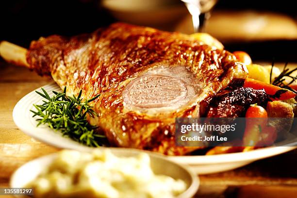 roast leg of lamb - welsh culture stock pictures, royalty-free photos & images
