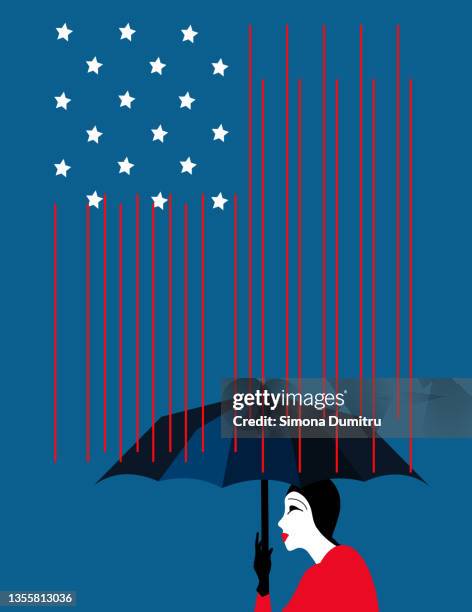 illustration of the american flag with its stripes as rain falling over a person - washington dc icon stock pictures, royalty-free photos & images