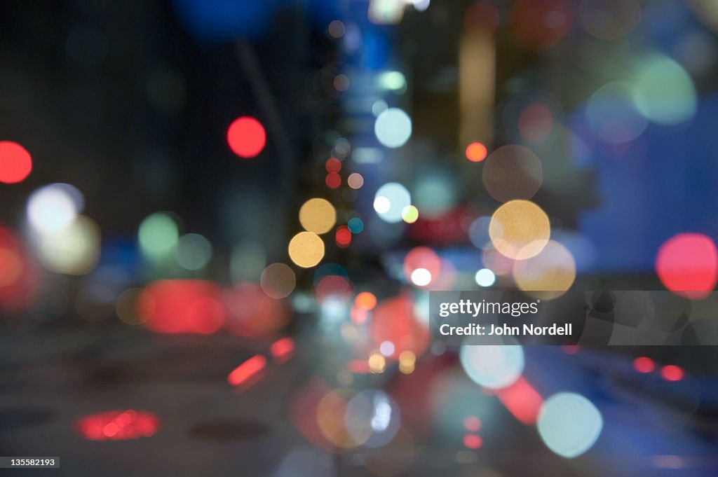 City lights near Times Square, New York, New York