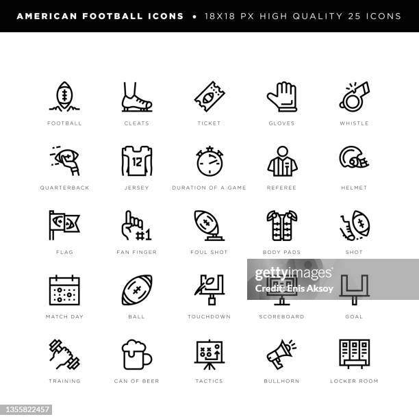 stockillustraties, clipart, cartoons en iconen met american football icons  with its equipment, rules and other keywords - american football referee