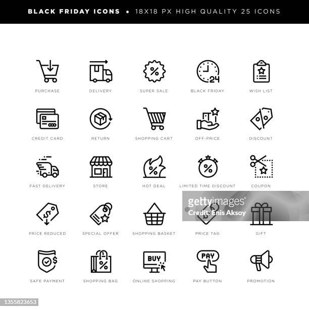 ilustrações, clipart, desenhos animados e ícones de ícones da black friday para compras online, desconto, entrega, promoção, marketing etc. - ver a hora