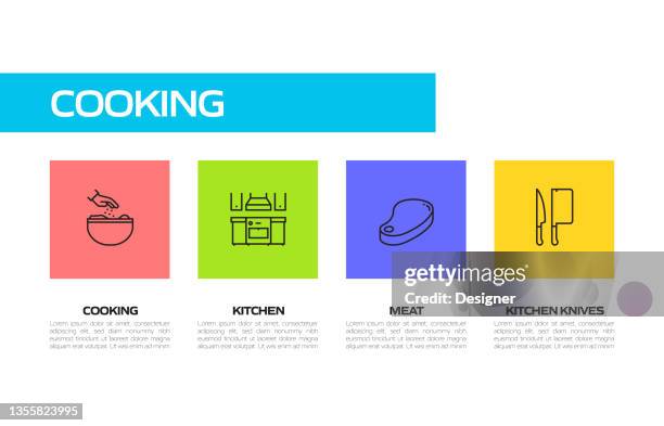cooking related line icons. vector symbol illustration. - chopping herbs stock illustrations