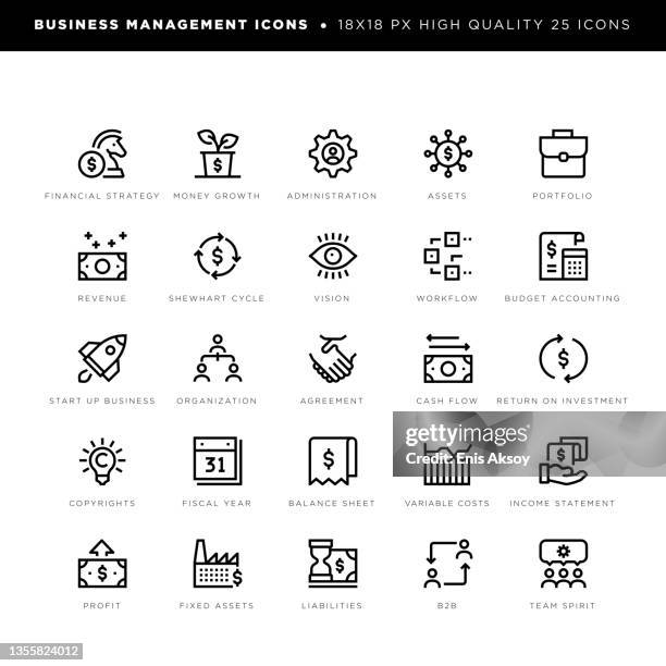 business management icons for organization, start up business, administration, planning etc. - revenue stock illustrations