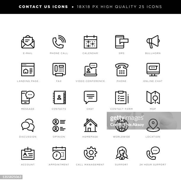 contact us icons for communication, user interface, message, chat, e-mail, support, appointment etc. - homepage stock illustrations