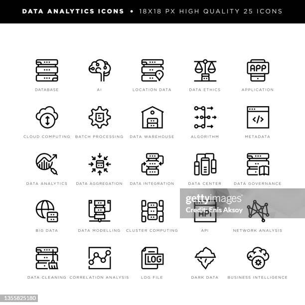 datenanalyse-symbole für rechenzentrum, datenmodellierung, datenbank usw. - datenbank icon stock-grafiken, -clipart, -cartoons und -symbole