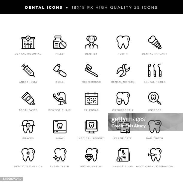 dental-icons für zahnästhetik, zahnimplantat, wurzelkanaloperation, zahnklinik etc. - root canal procedure stock-grafiken, -clipart, -cartoons und -symbole