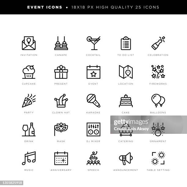 event icons for planning, invitation, celebration, anniversary, ornament etc, - canape stock illustrations