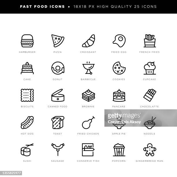 ilustraciones, imágenes clip art, dibujos animados e iconos de stock de iconos de comida rápida - brownie