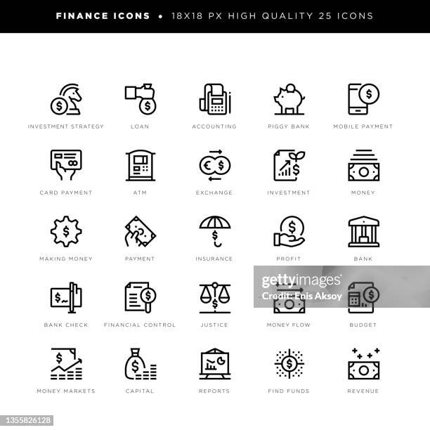 finance icons for accounting, investment, banking, financial planning, money markets etc. - cash flow stock illustrations