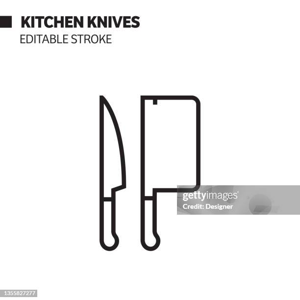 kitchen knives line icon, outline vector symbol illustration. - chopped herbs stock illustrations