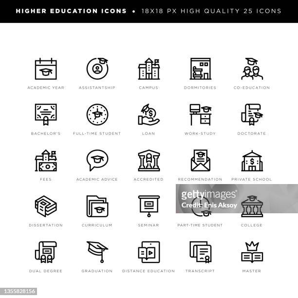 higher education icons for assistantship, education, work-study, doctorate, distance education, master etc. - higher school certificate stock illustrations