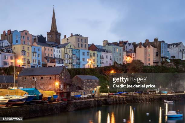 dusk, tenby, pembrokeshire, wales - idyllic house stock pictures, royalty-free photos & images
