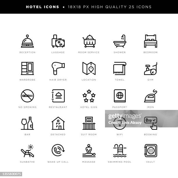 stockillustraties, clipart, cartoons en iconen met hotel icons for hospitality, booking, room service, restaurant, massage etc. - loungeroom