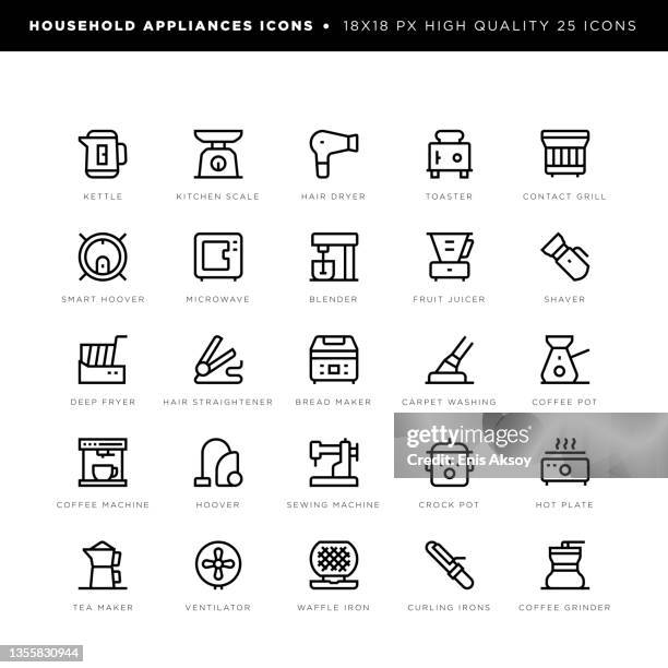 ilustraciones, imágenes clip art, dibujos animados e iconos de stock de iconos de electrodomésticos - freidora